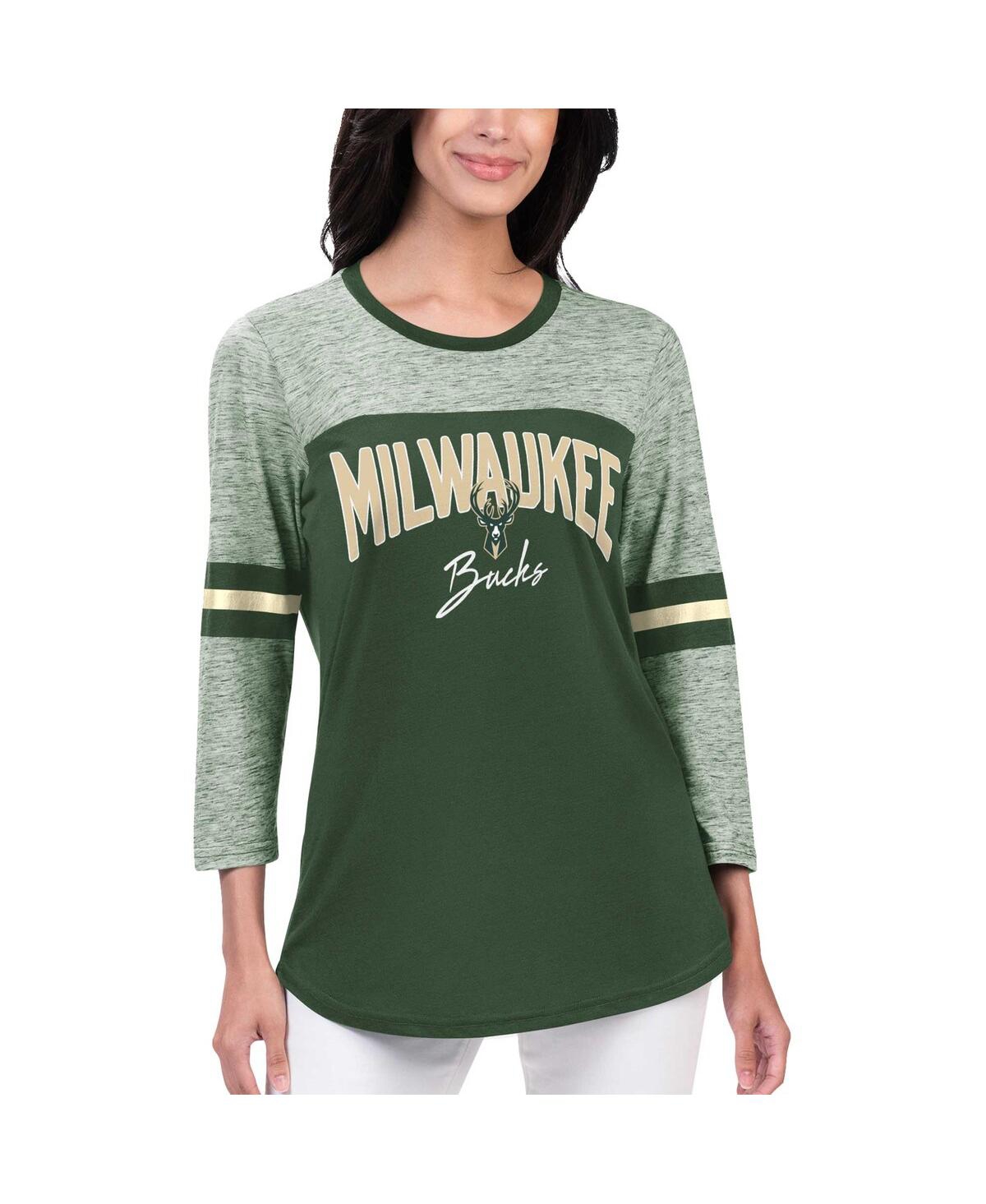 G-iii 4her By Carl Banks Women's Hunter Green Milwaukee Bucks Play The Game 3/4-sleeve T-shirt