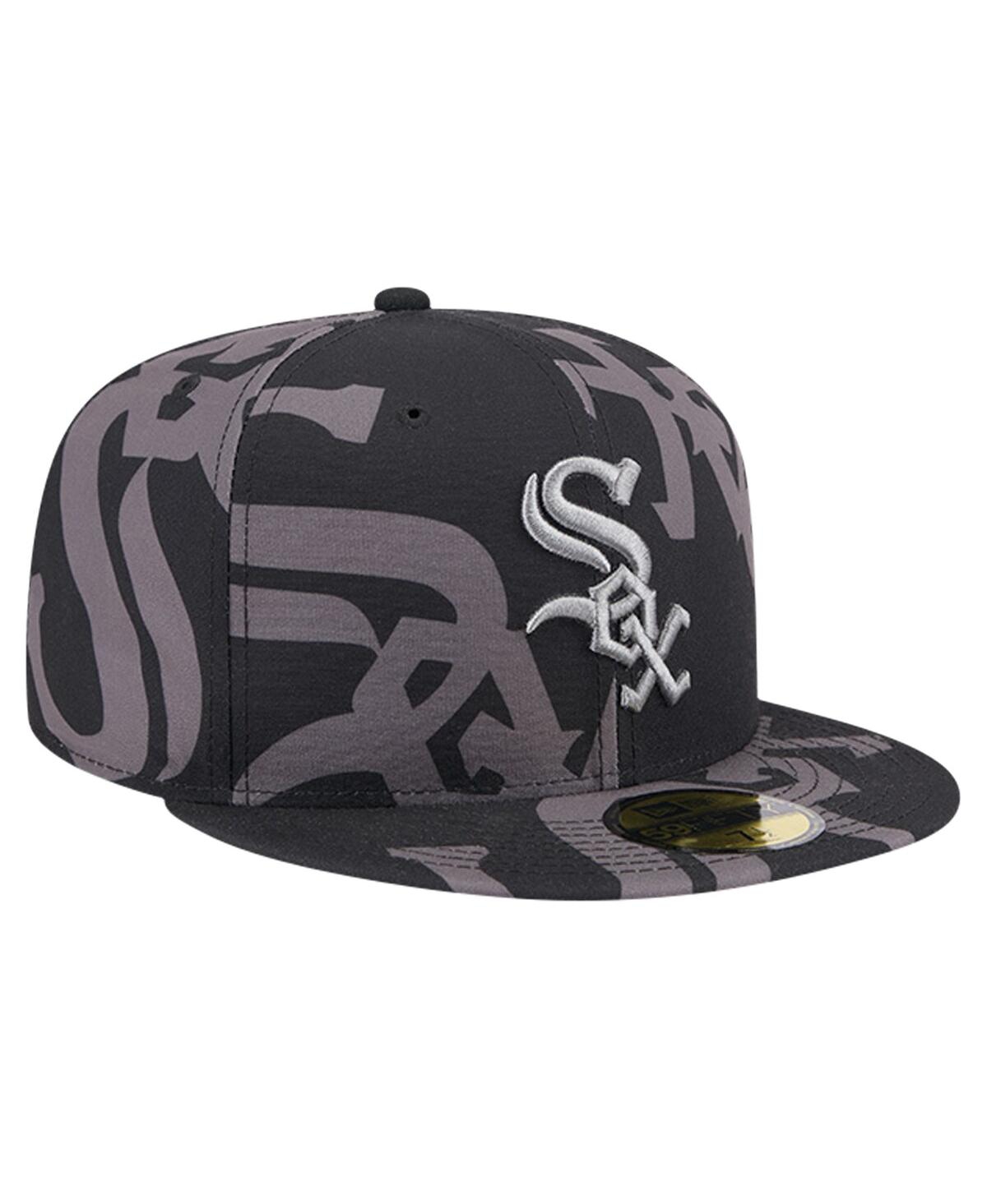 New Era Men's Black Chicago White Sox Logo Fracture 59fifty Fitted Hat In Black,graphite