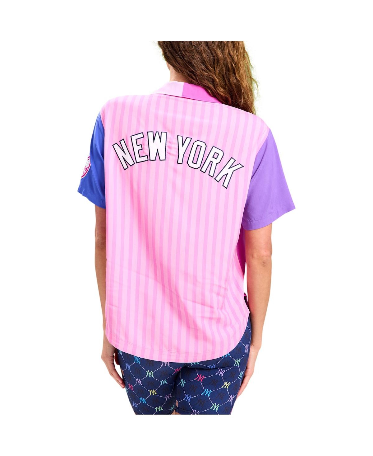 Shop Terez Women's New York Yankees Color Block Button-up Shirt In Pink