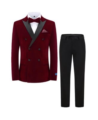 Men's 2 Piece Double Breasted Velvet Birdseye Lapel Slim Fit Tuxedo