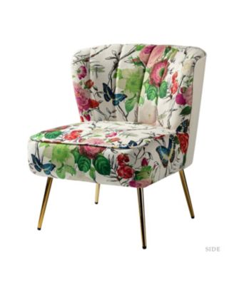 1 piece Tufted Floral Fabric Gold Metal Legs  Accent Chair