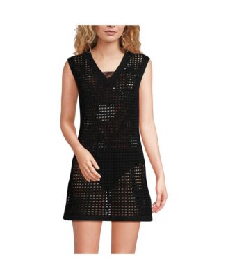 Women's Cotton Open Knit V-Neck Swim Cover-up Dress