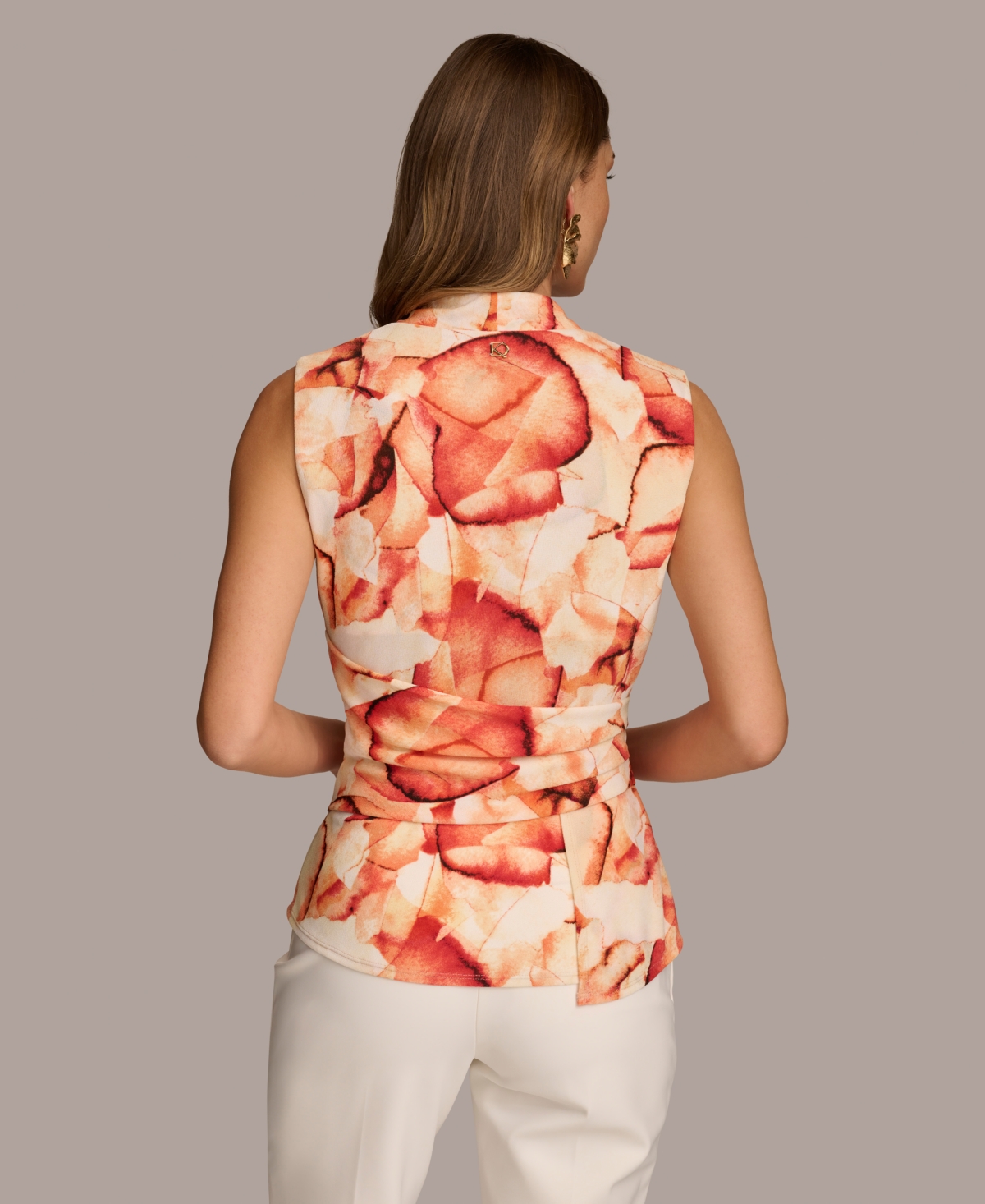 Donna Karan Women's Printed Wrap-Front Blouse - Terracot