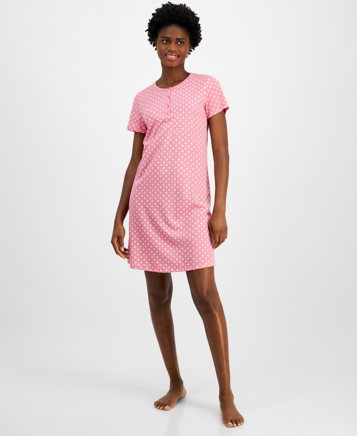 Charter Club Women's Cotton Printed Henley Sleepshirt, Created for Macy's