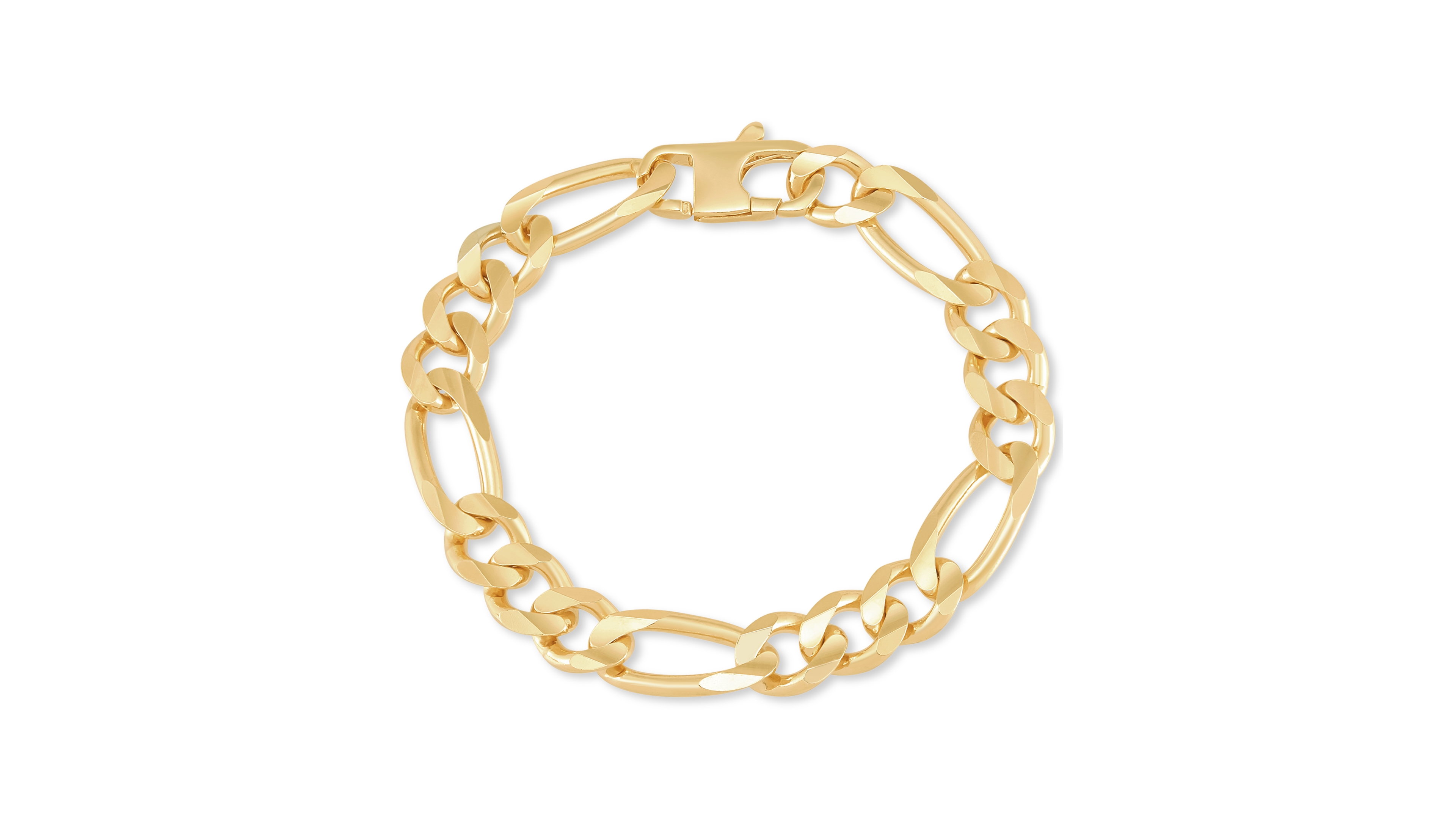 Italian Silver Men's Figaro Link Chain Bracelet in 18K Gold-Plated Sterling Silver
