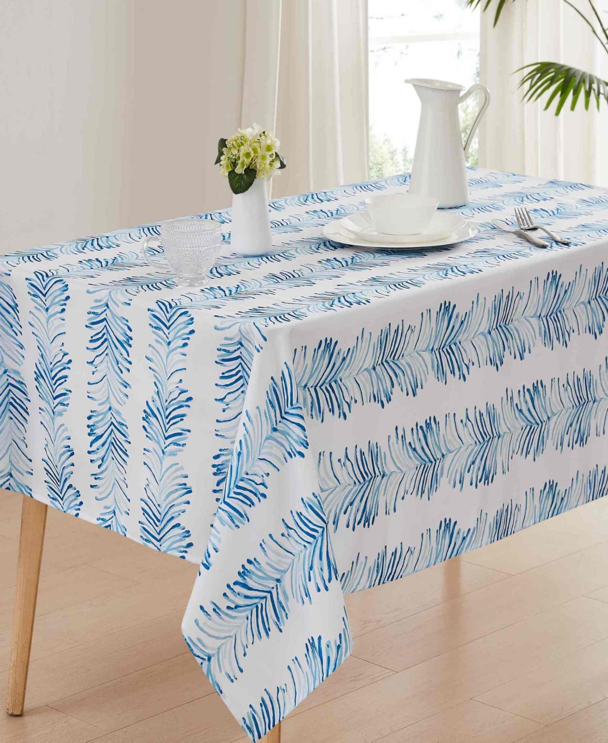 Avanti Seagrass Stripe Water-resistant Indoor And Outdoor Tablecloth, 60" X 84" Rectangle In Blue