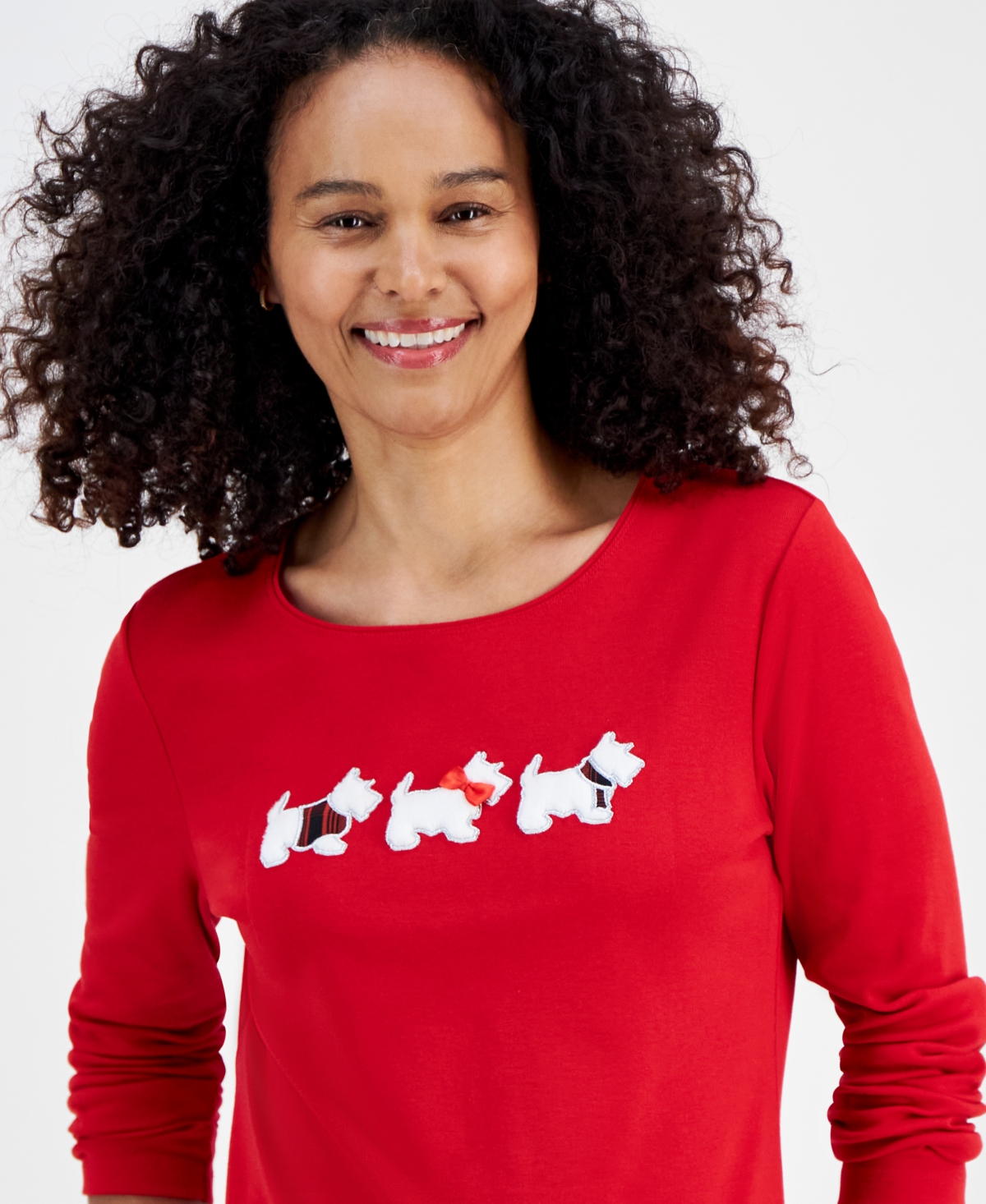 Holiday Lane Petite Scottie Walk Long-Sleeve Tee, Created for Macy's
