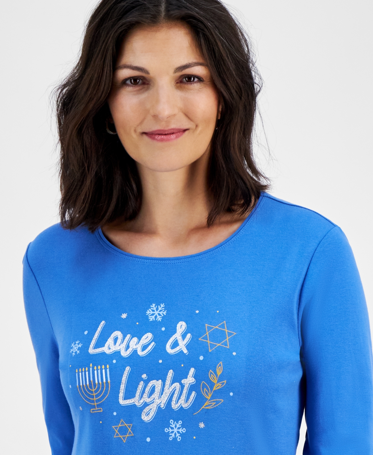 Holiday Lane Petite Love and Light Long-Sleeve T-Shirt, Created for Macy's