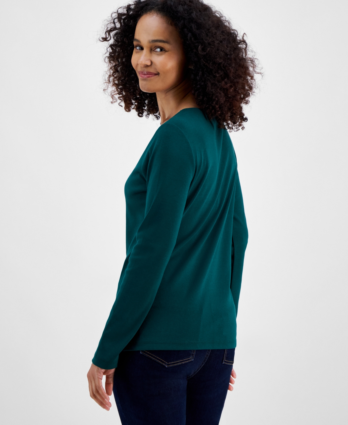 Holiday Lane Women's Deer Celebration Long-Sleeve Top, Created for Macy's