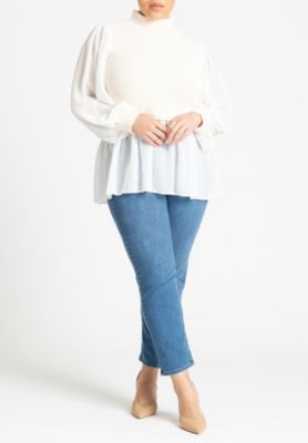Women's Plus Size Twofer Sweater With Chiffon