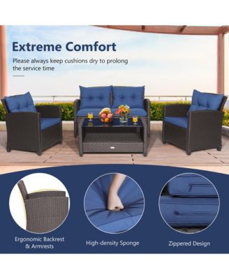 8 PCS Patio Rattan Furniture Set Glass Table Shelf Sofa Cushion Black