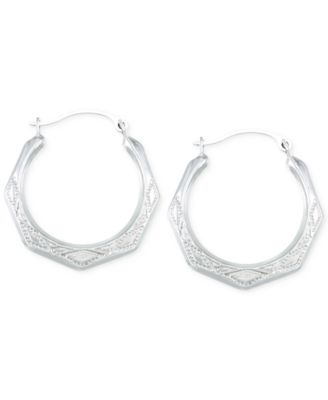 Macy's - Etched Hoop Earrings in 10k White Gold