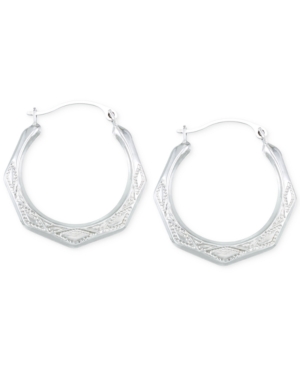 image of Etched Hoop Earrings in 10k White Gold