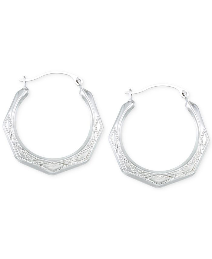 Macy's - Etched Hoop Earrings in 10k White Gold