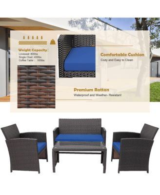 8PCS Patio Rattan Furniture Set Cushioned Chair Sofa Coffee Table White