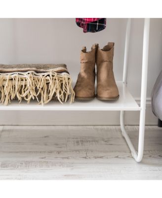 Metal Garment Rack with Metal Mesh Shelves, White