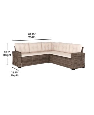 Shelton Indoor/Outdoor L-Shaped Sofa/Dining Table Conversation Set With Wicker Rattan Construction And Weather-Resistant Cushions