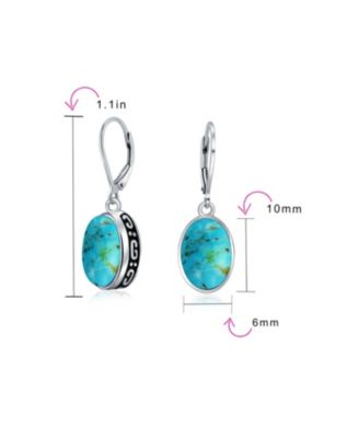 Boho Western Style Natural Stone Oval Lever Back Drop Dangle Earrings .925 Sterling Silver