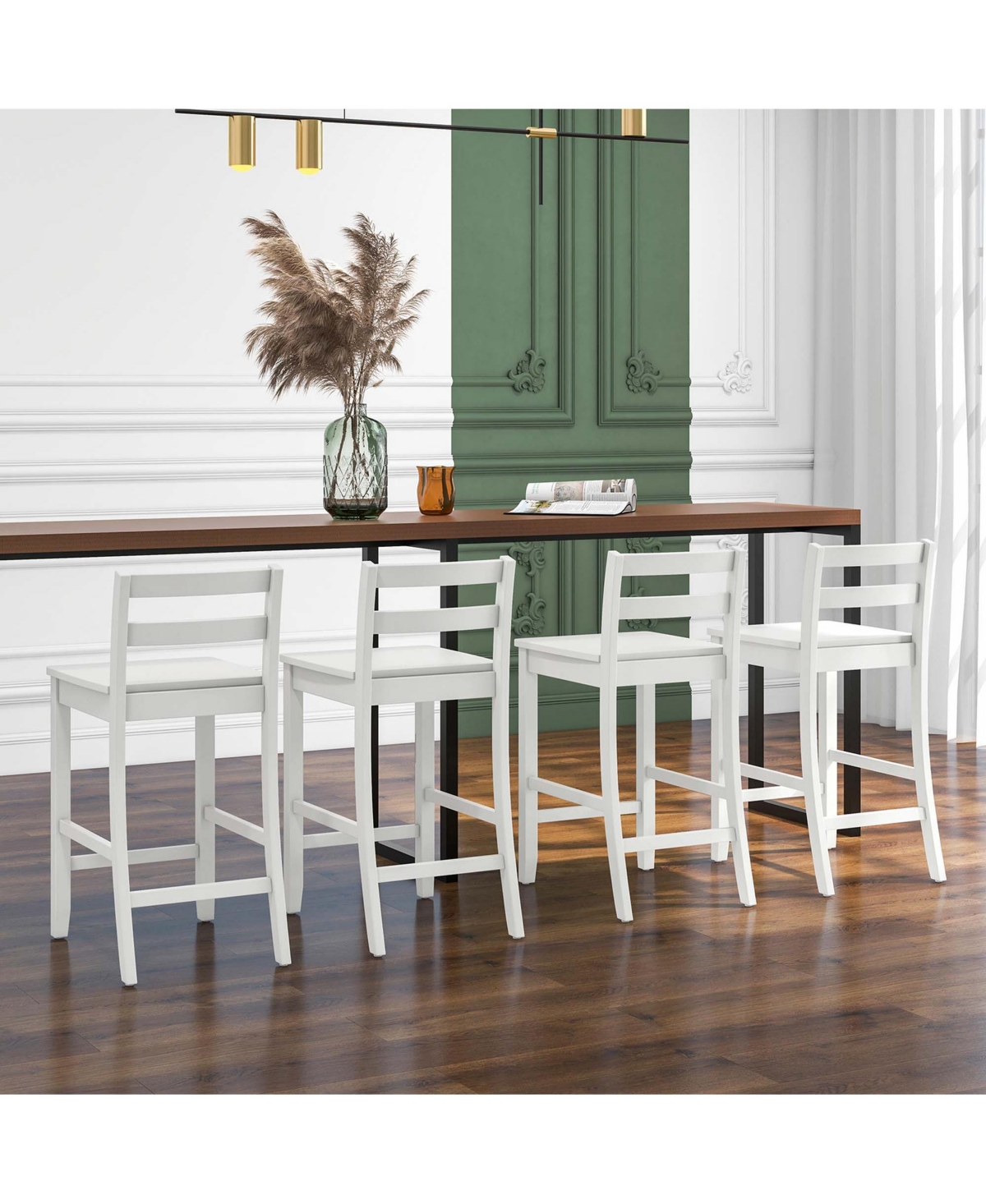 Costway 24-Inch Wooden Bar Stools Set of 4 with Ergonomic Backrest Counter Height Stools
