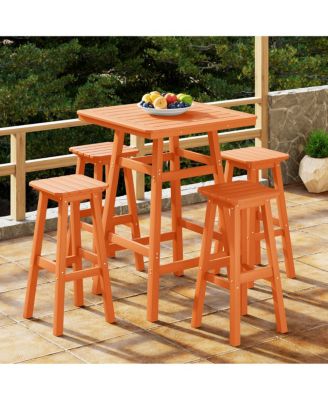 5-Piece HDPE Outdoor Patio Dining Bar Bistro Table Set with Bar Stools