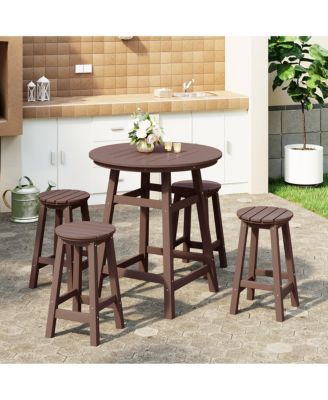 5-Piece HDPE Outdoor Patio Dining Bar Bistro Table Set with Counter High Round Stools