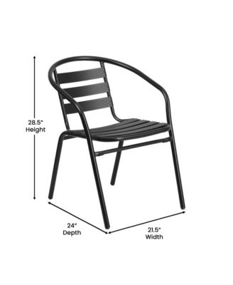 Laney 5 Piece Outdoor Dining Set With Tempered Glass Patio Table, 4 Stackable Metal Slat Chairs