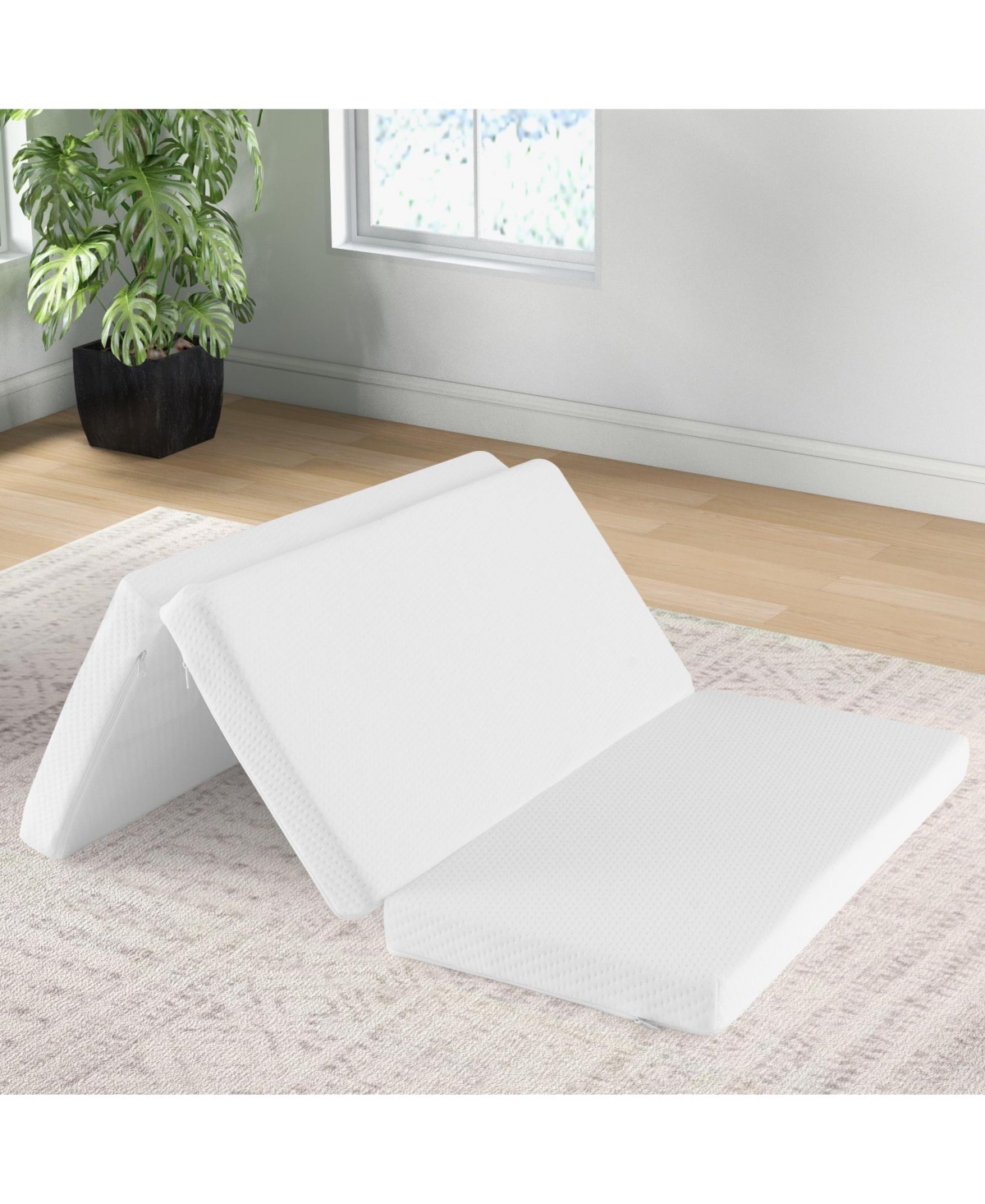 Slickblue Portable Tri-fold Pack and Play Mattress Pad with Gel-Infused Memory Foam- White
