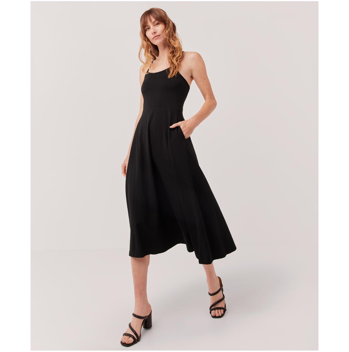 Women's Cotton Fit & Flare Midi Dress - Black