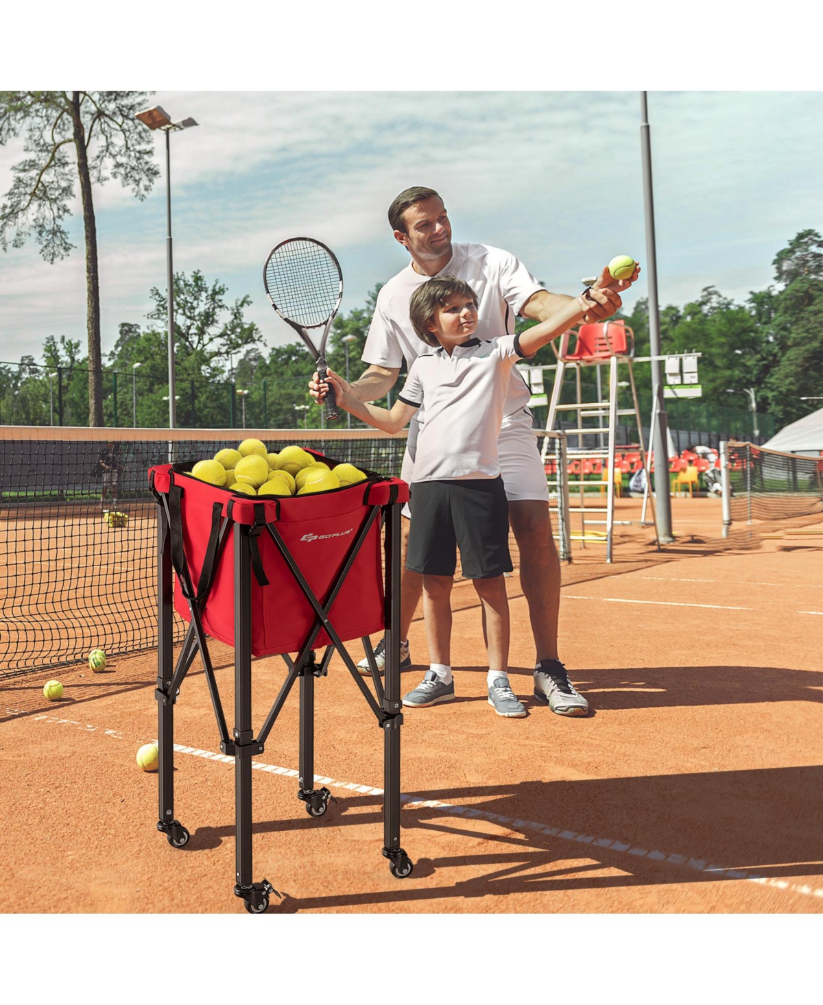 Slickblue Lightweight Foldable Tennis Ball Teaching Cart with Wheels and Removable Bag