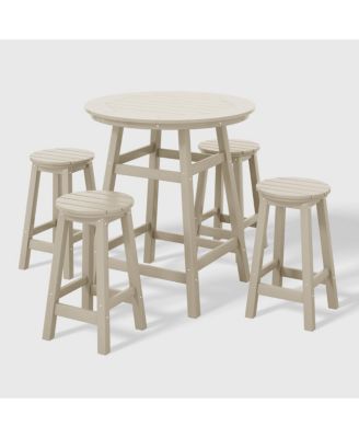 5 PC HDPE Outdoor Patio Dining Bar Table and Counter High Round Stools