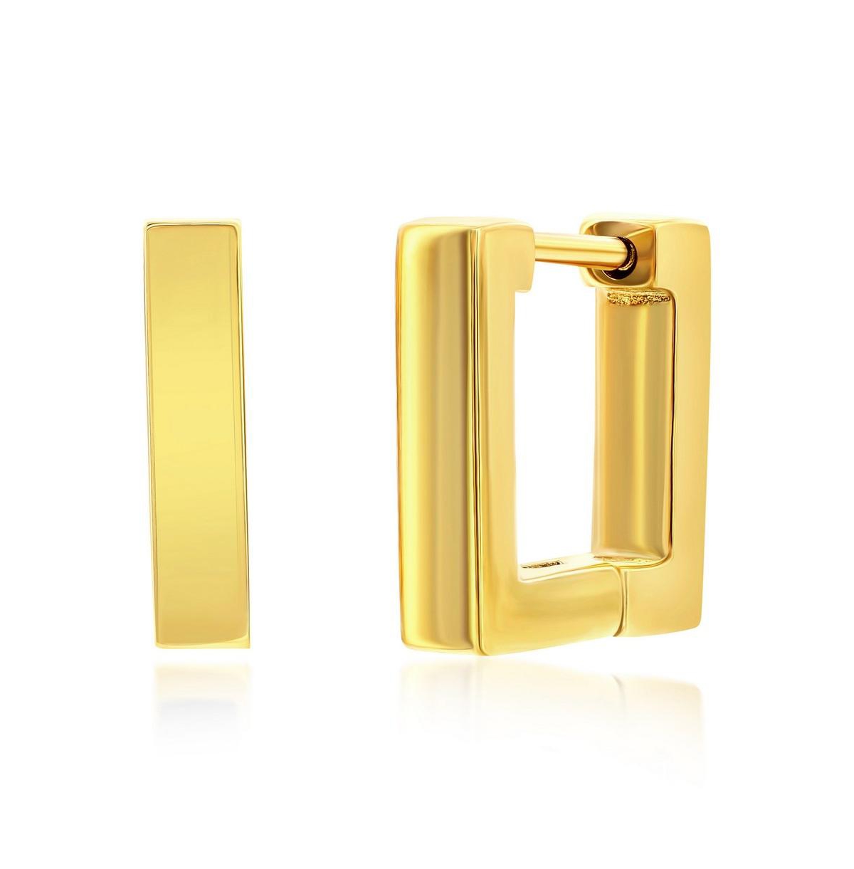 Metallo Stainless Steel,Plated or Black Pated Over Stainless Steel 12mm Square Huggie Earrings - Gold
