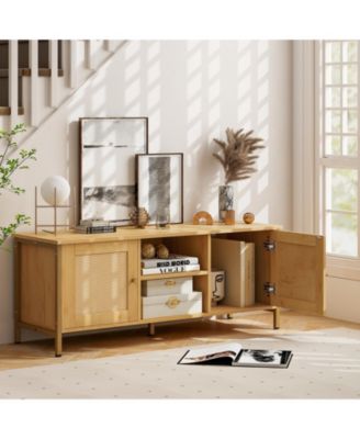 TV Stand for TV up to 55 Inches with Faux Rattan Door-Natural