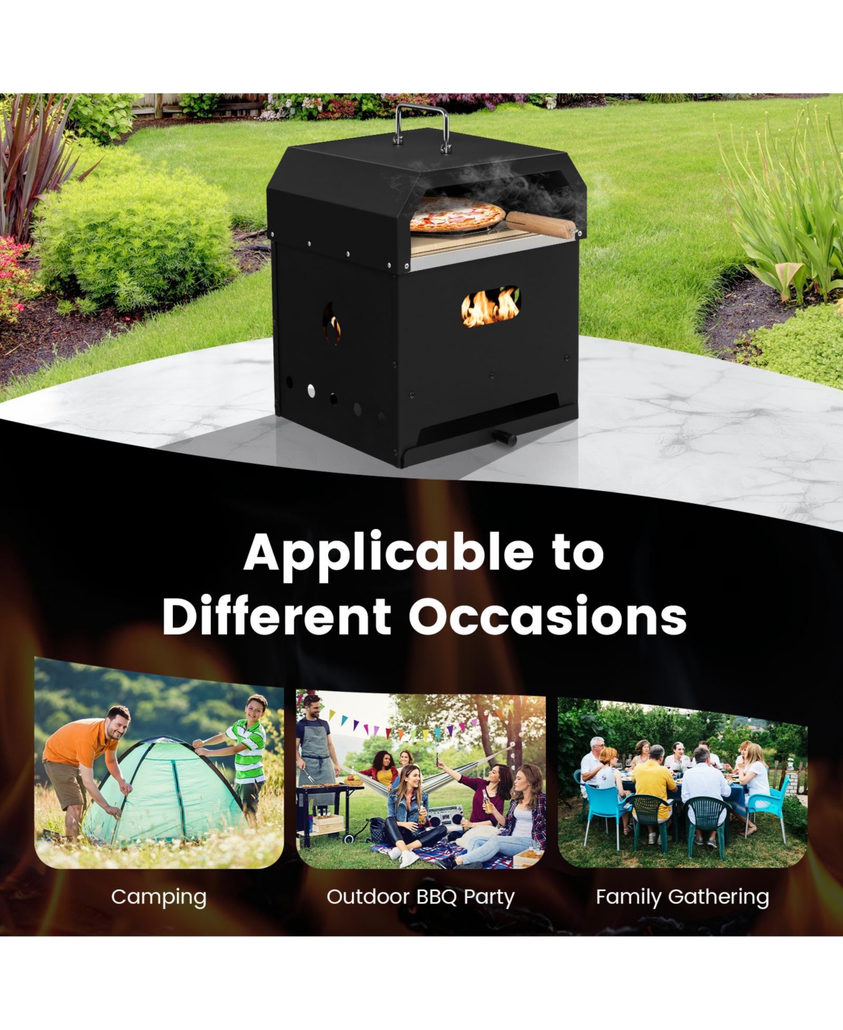 Slickblue 4-in-1 Outdoor Portable Pizza Oven with 12 Inch Pizza Stone