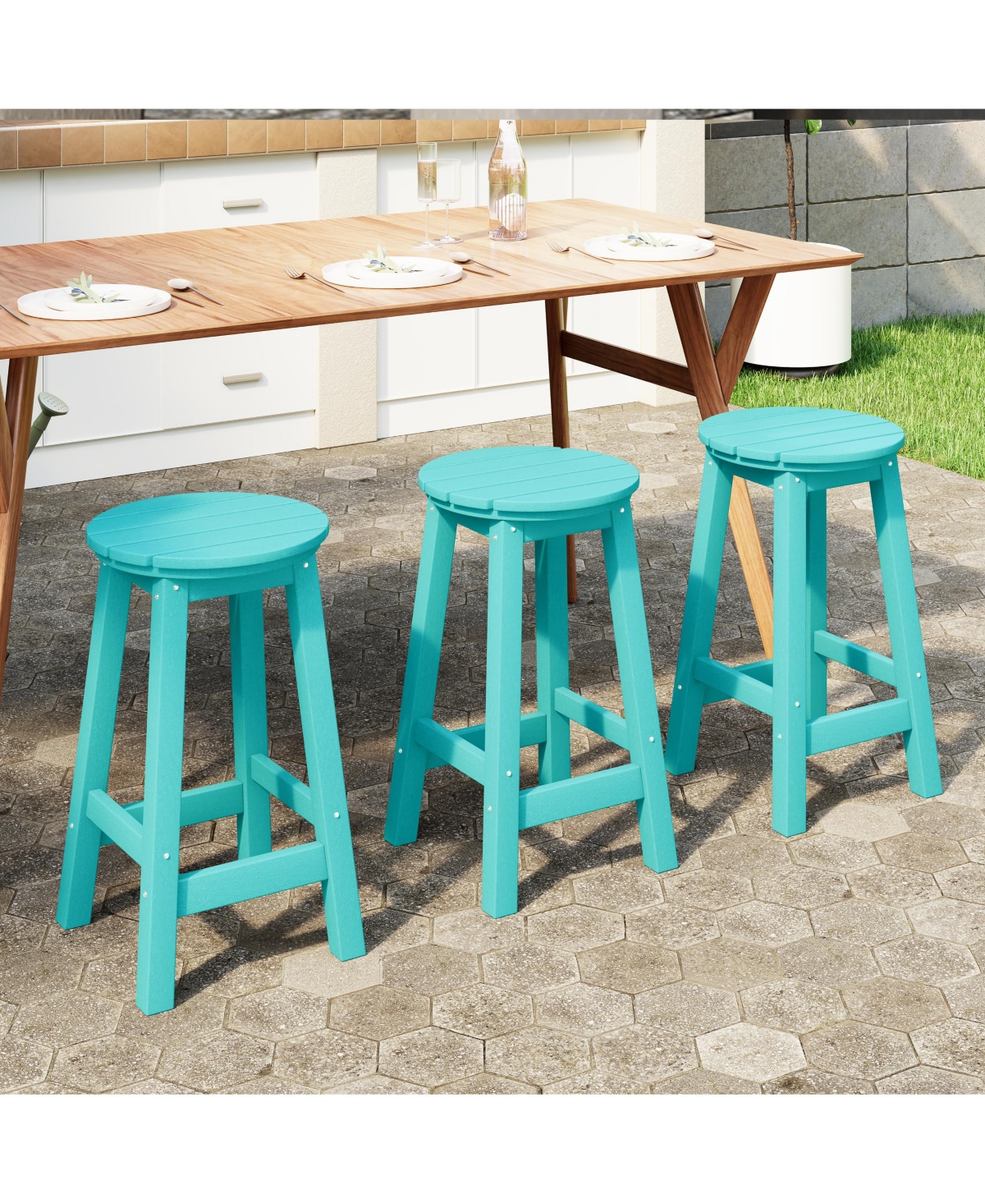 WestinTrends Hdpe Outdoor Patio Round Counter Height Stool Set of 3