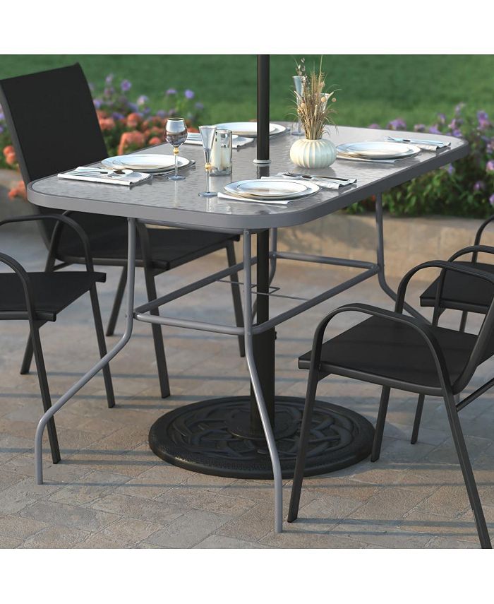 5-Piece Patio Dining Set With 31.5" Square Glass Metal Table And 4 Stackable Sla