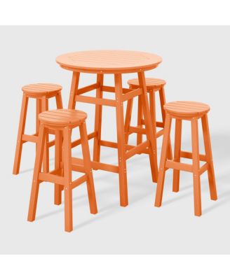 5-Piece HDPE Outdoor Patio Dining Bar Bistro Table Set with Bar Stools