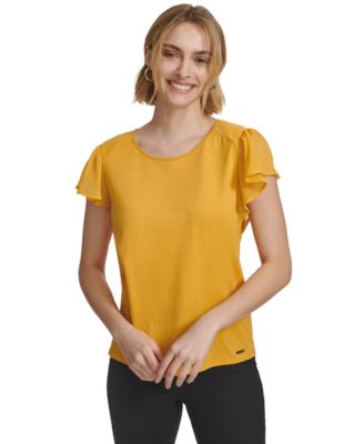 Calvin Klein - Women's Crewneck Flutter-Sleeve Blouse