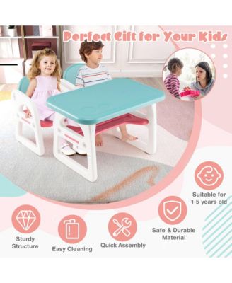 3-Piece Kids Table and Chair Set Toddler Activity Study Desk with Building Blocks
