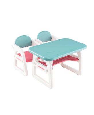 3-Piece Kids Table and Chair Set Toddler Activity Study Desk with Building Blocks