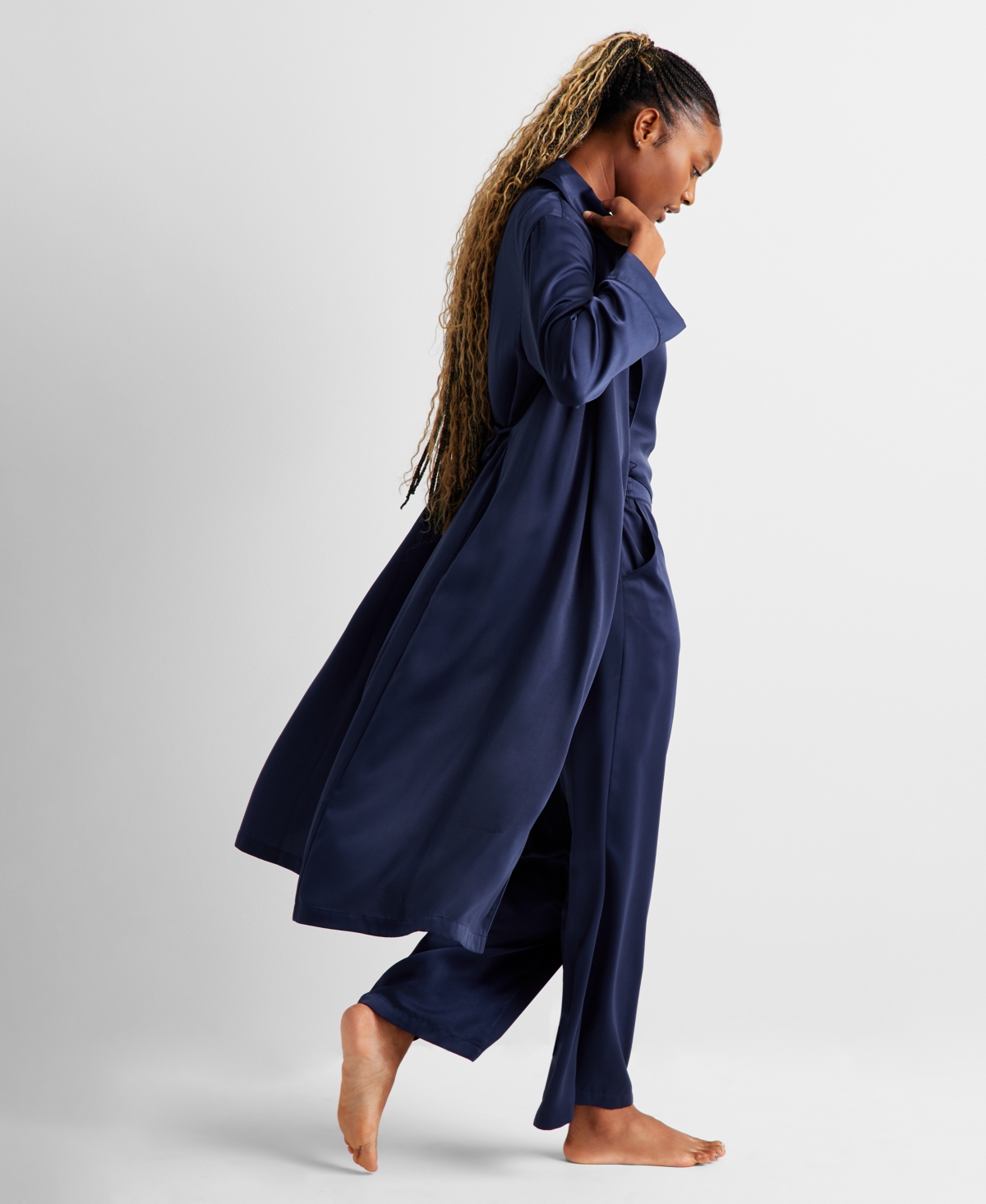 State of Day Women's Belted Shawl-Collar Crepe de Chine Robe, Created for Macy's