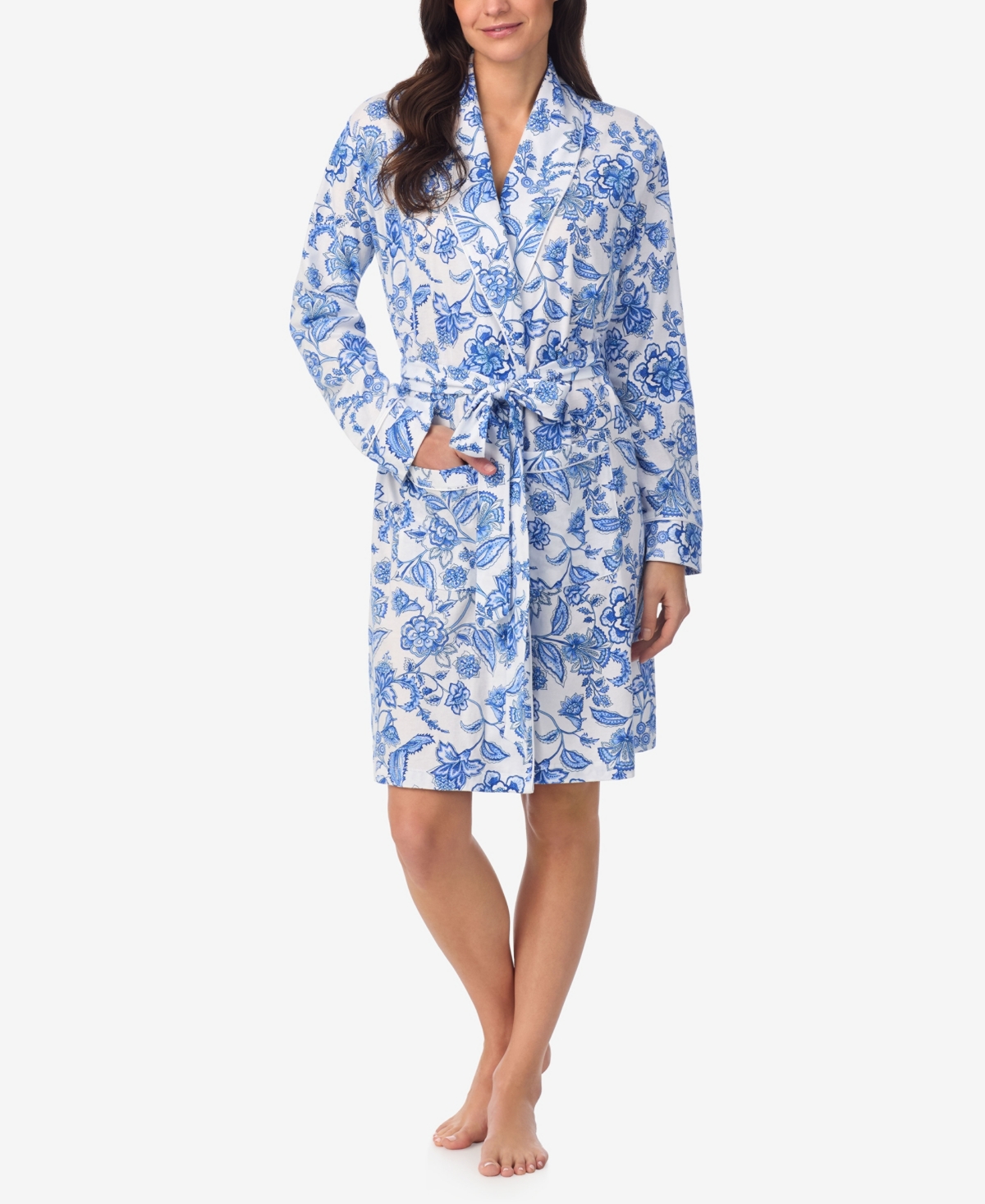 Women's Short Wrap Robe - Blue Floral