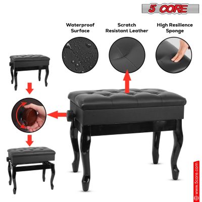 5 Core Padded Keyboard Bench – Adjustable Piano Stool With Cushioned Seat (Black)