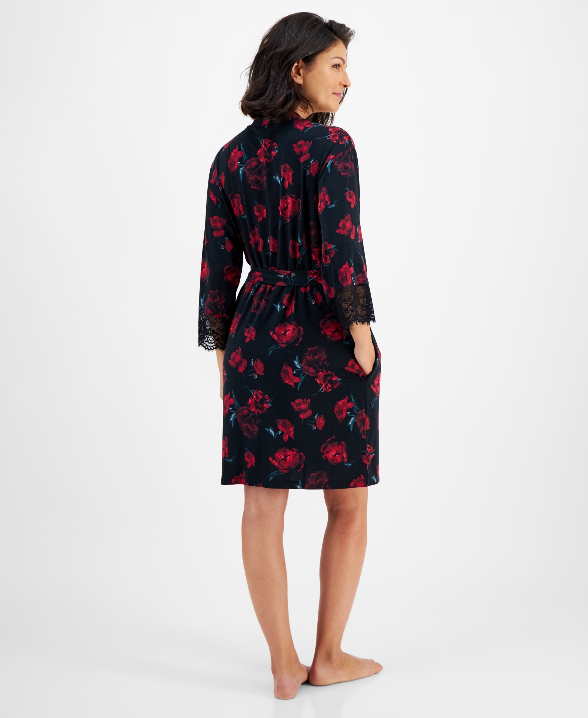 I.n.c. International Concepts Women's Lace-Trim Modal Knit Wrap Robe, Created for Macy's