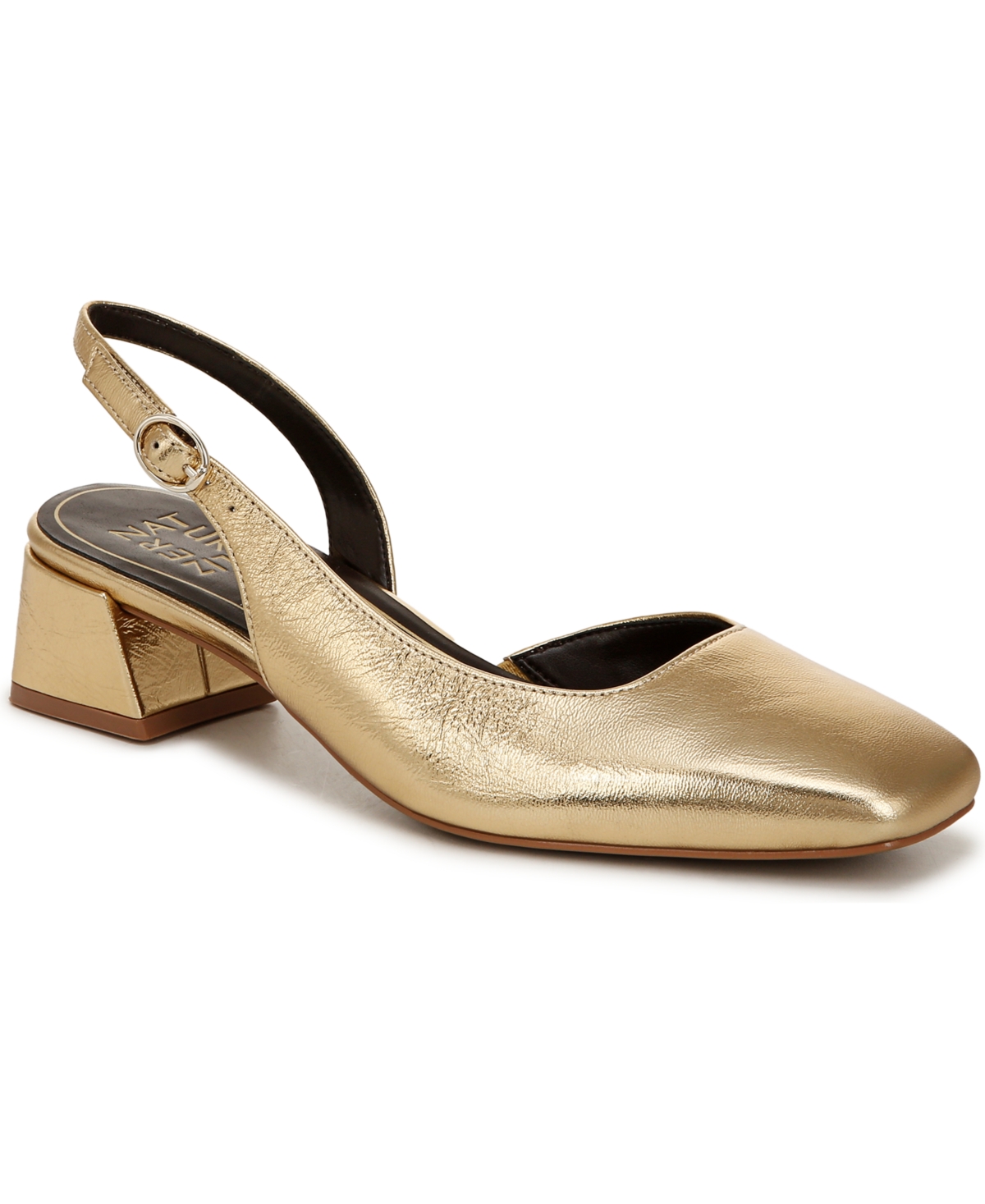 Jayla Mid-Heel Square Toe Slingback Pumps - Dark Gold Leather