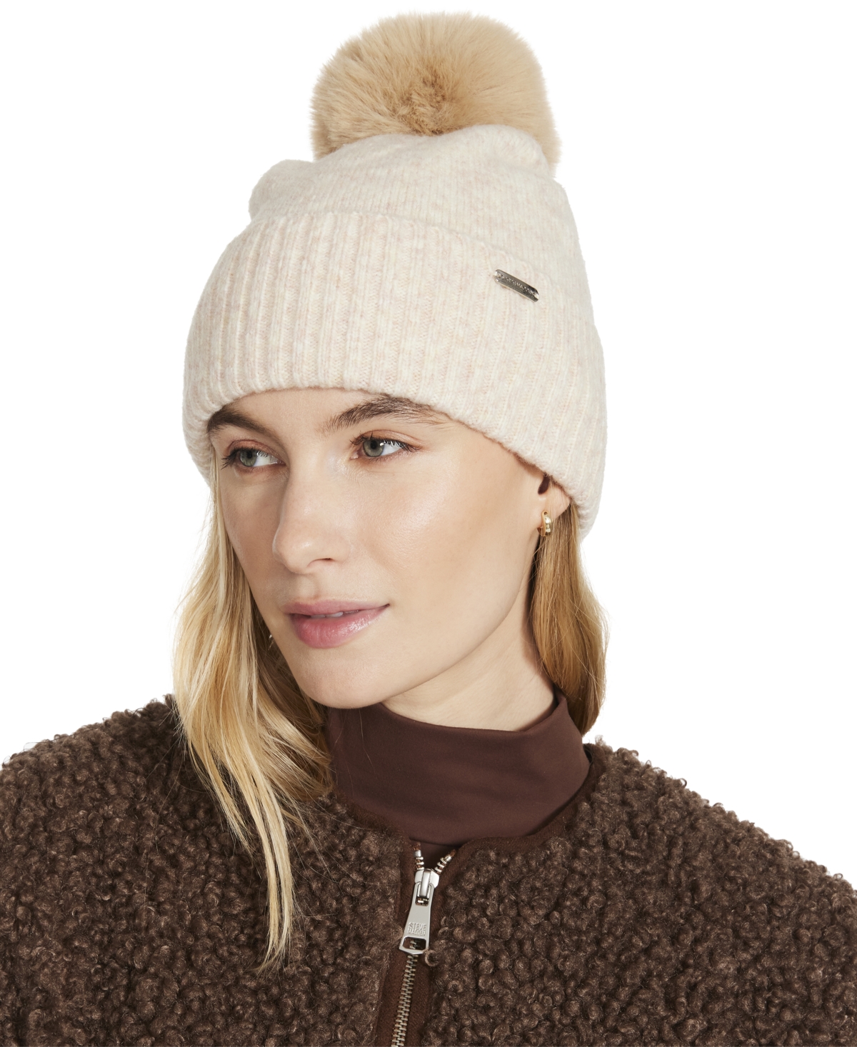 Steve Madden Women's Marled Knit Pom Pom Beanie