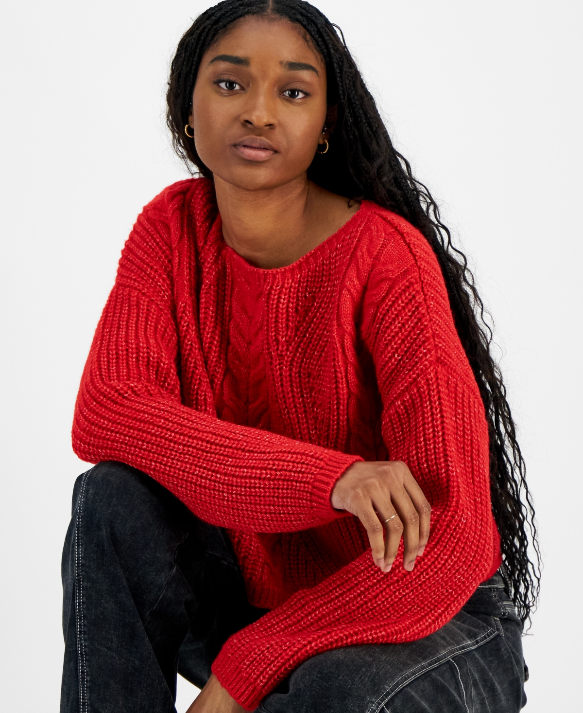 Freshman Juniors' Cable-Knit Long-Sleeve Sweater