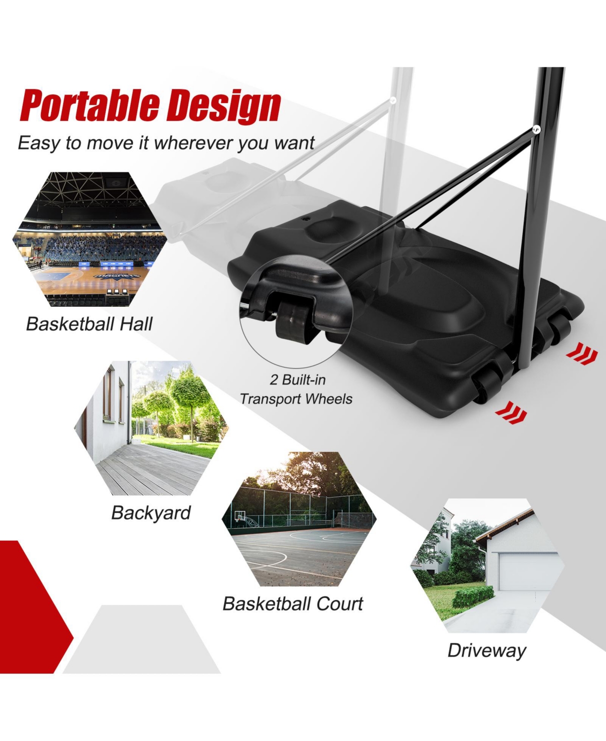 Slickblue Height Adjustable Portable Shatterproof Backboard Basketball Hoop with 2 Nets