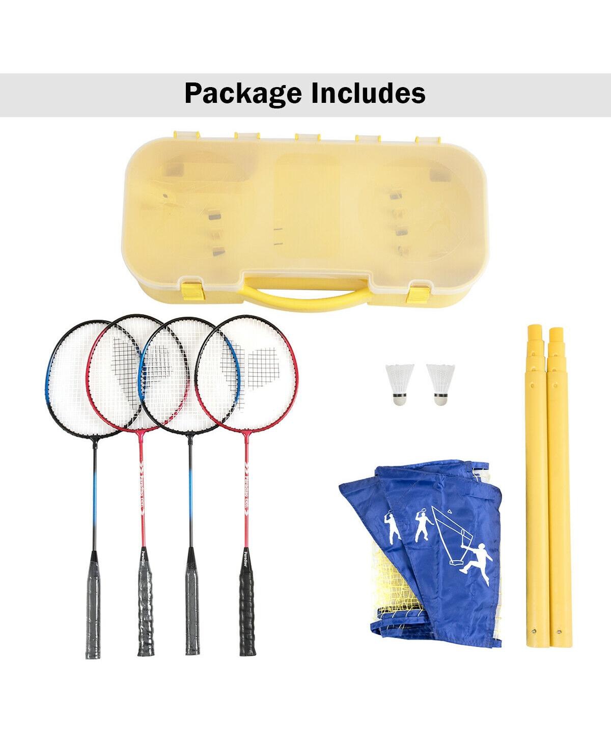 Slickblue Portable Badminton Set Folding Tennis Badminton Volleyball Net - Yellow and Blue