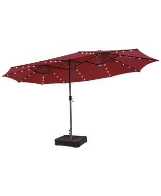 Outdoor 15' Double-Sided Patio Umbrella 48 Solar LED Lights Crank and Base