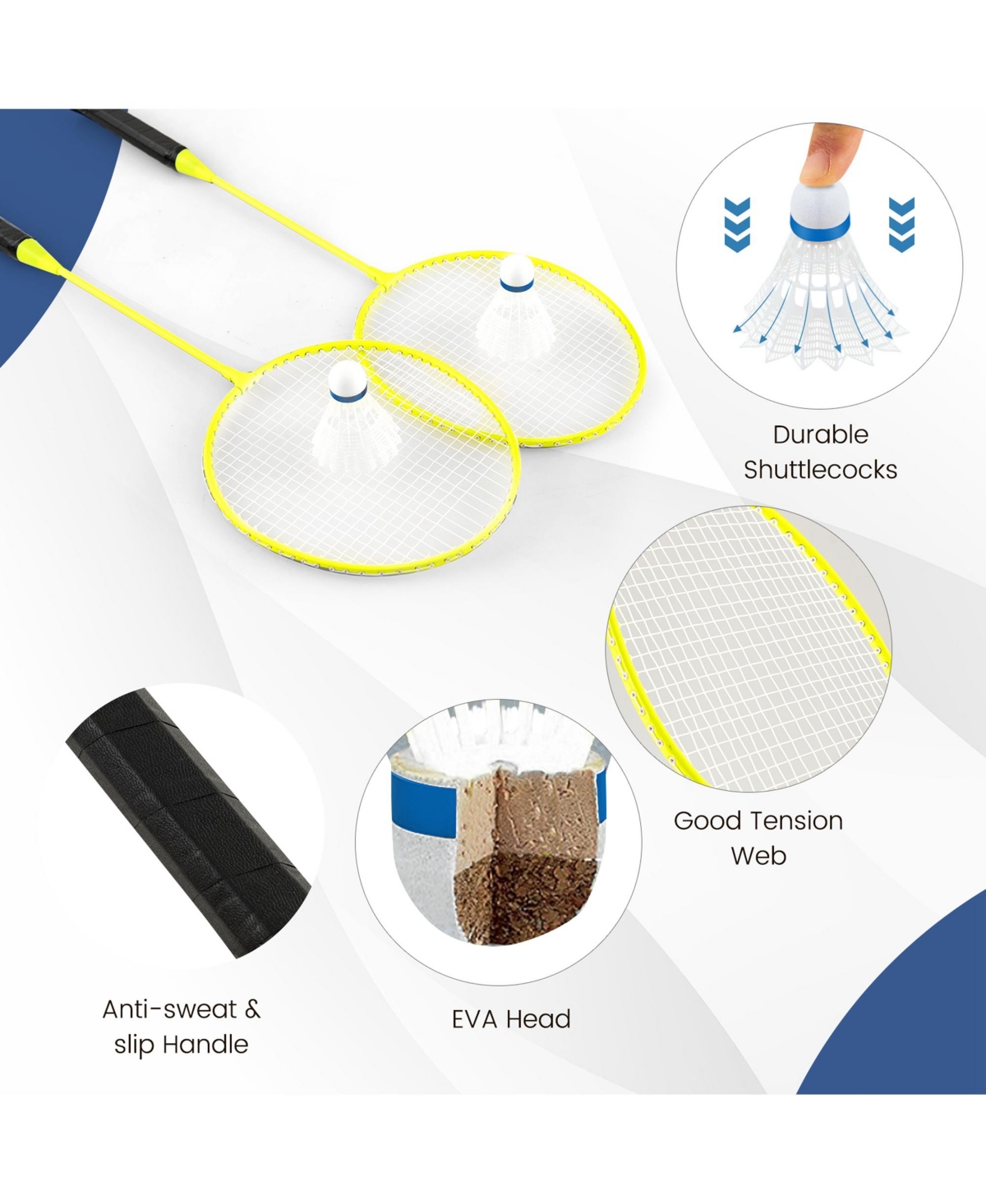 Costway Portable Badminton Set with 2 Shuttlecocks Badminton Rackets Outdoor Sport Game Set